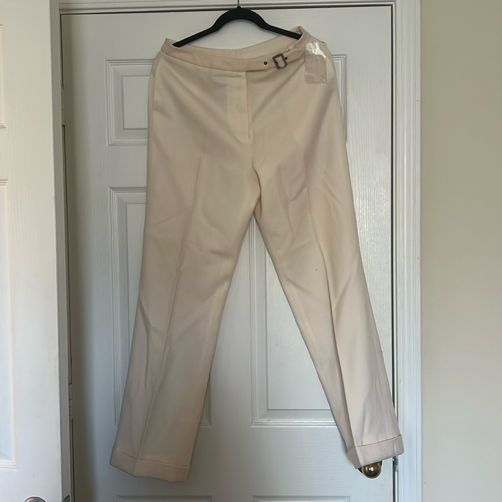 High Waisted off White 100% Wool Trousers